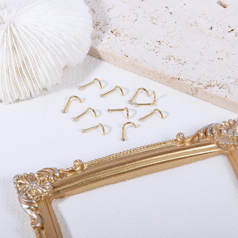 AccGin Store 6-10Pcs 18G 20G Nose Ring Surgical Steel Nose Rings Studs Piercing For Women Men 1.5mm 2mm 2.5mm 3mm Round Diamond CZ L Shaped Corkscrew Gold Black Silver Nose Piercing Hypoallergenic - Image 5